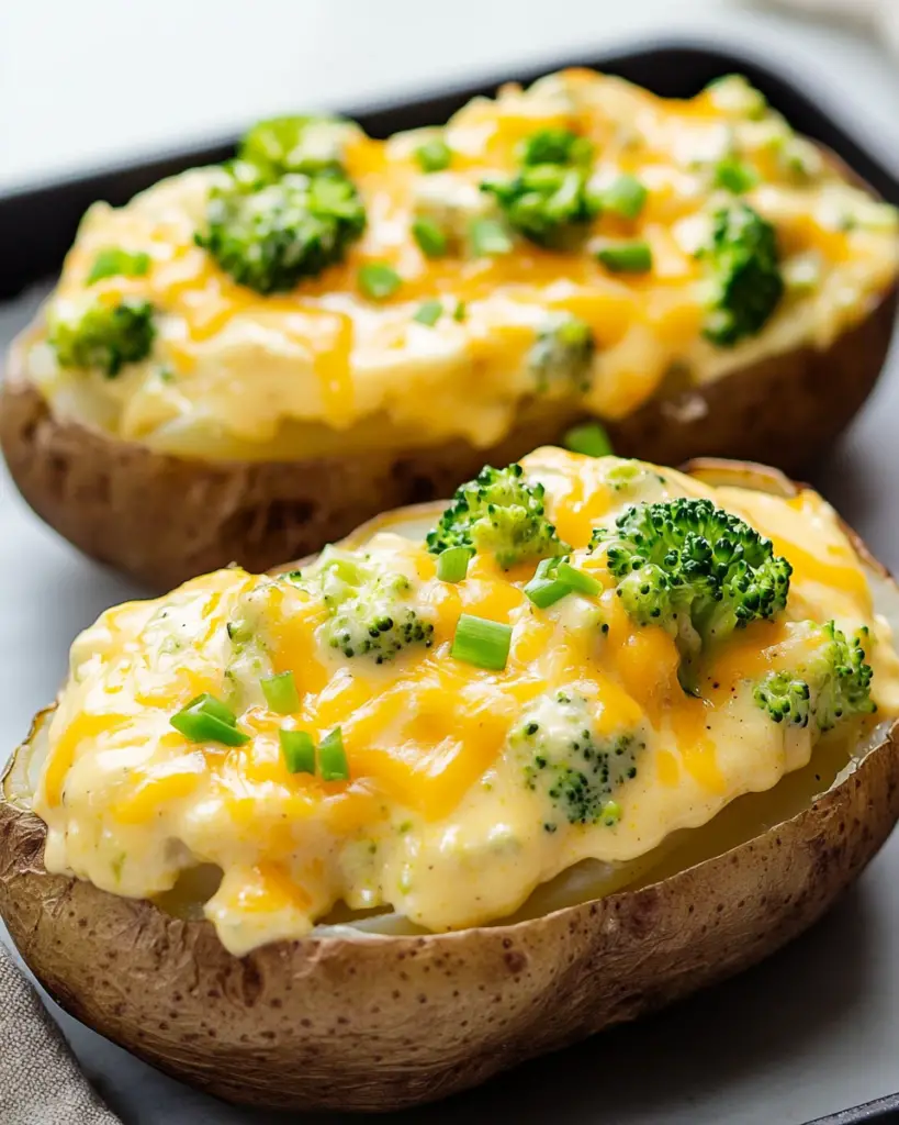 Cheesy Baked Potatoes with Broccoli Cheese Sauce
