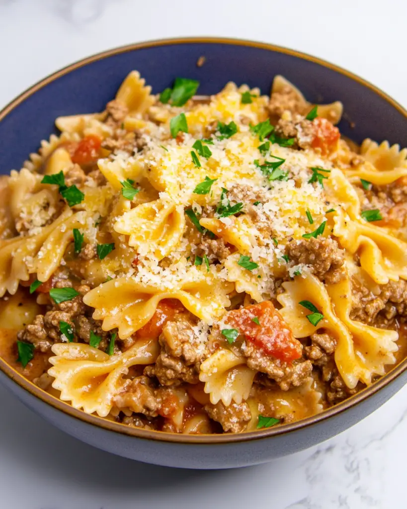 Creamy Beef and Bowtie Pasta