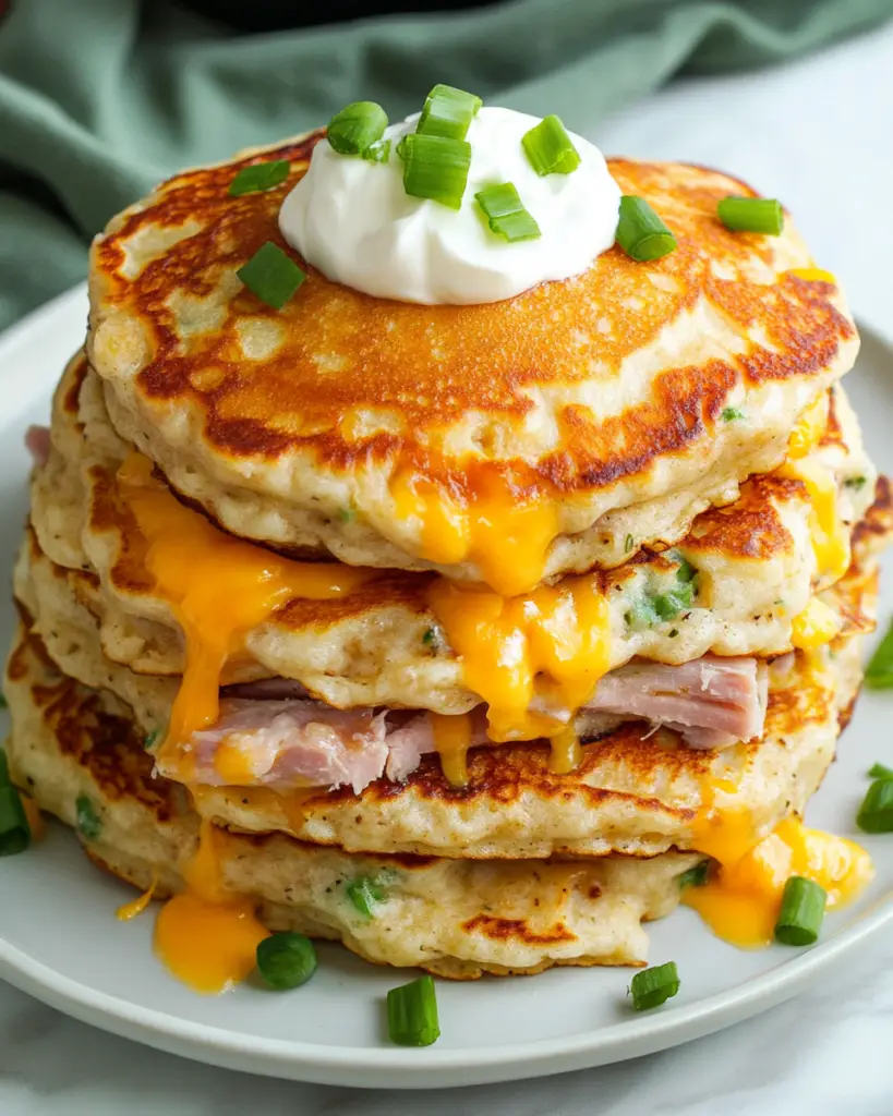Savory Chicken Ham Cheddar Pancakes