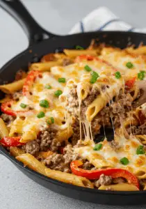 Crockpot Philly Cheesesteak Pasta Casserole