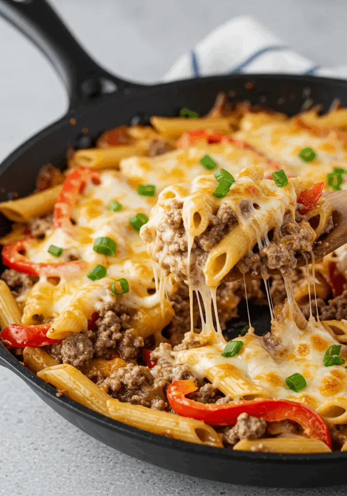 Crockpot Philly Cheesesteak Pasta Casserole