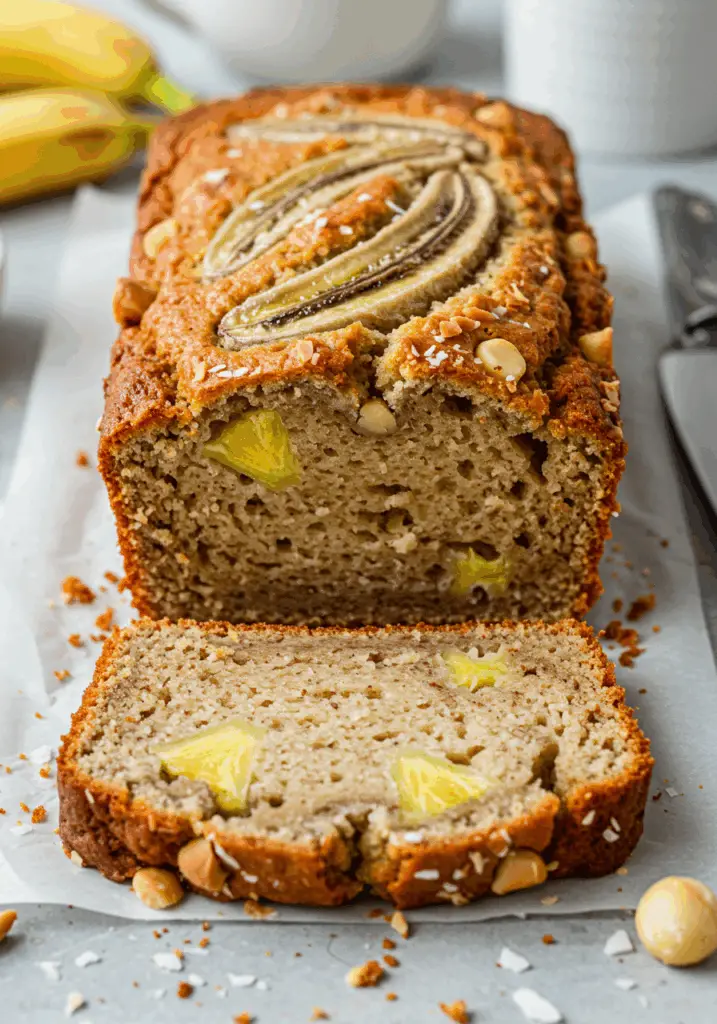 Hawaiian Banana Bread with Pineapple, Coconut, Macadamia Nuts