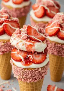 Strawberry Crunch Cheesecake Cones