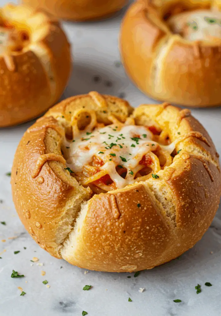 Spaghetti Garlic Bread Bowls