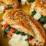 Roasted Red Pepper Spinach and Mozzarella Stuffed Chicken