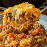Cheesy Queso Ground Beef and Rice