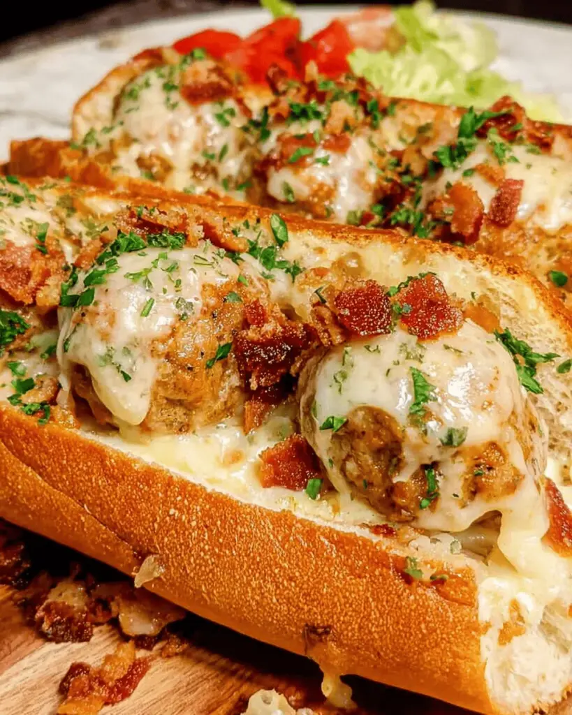 Garlic Bread Alfredo Meatball Subs