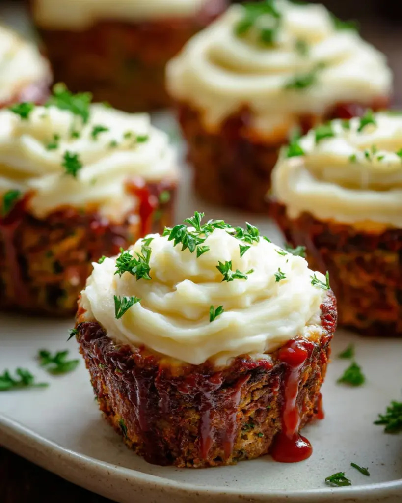 Meatloaf Cupcakes with Whipped Potato Topping