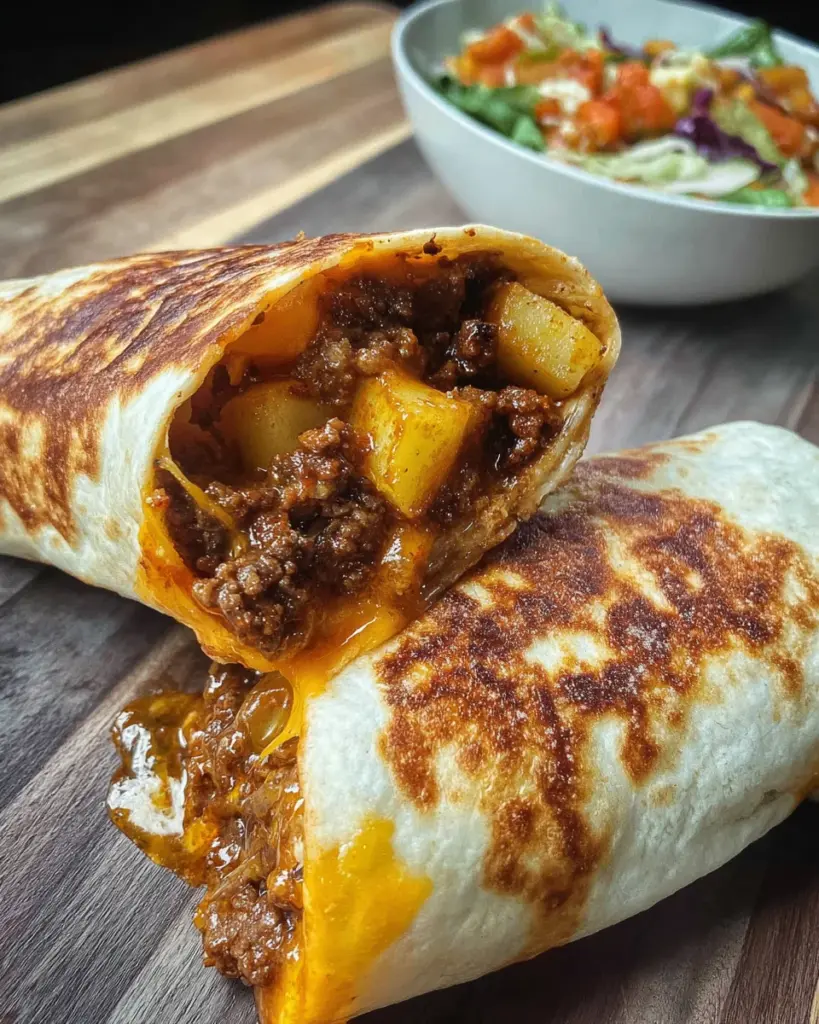 Cheesy Beef and Potato Burritos