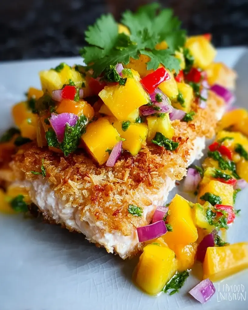 Coconut Crusted Salmon with Mango Pineapple Salsa