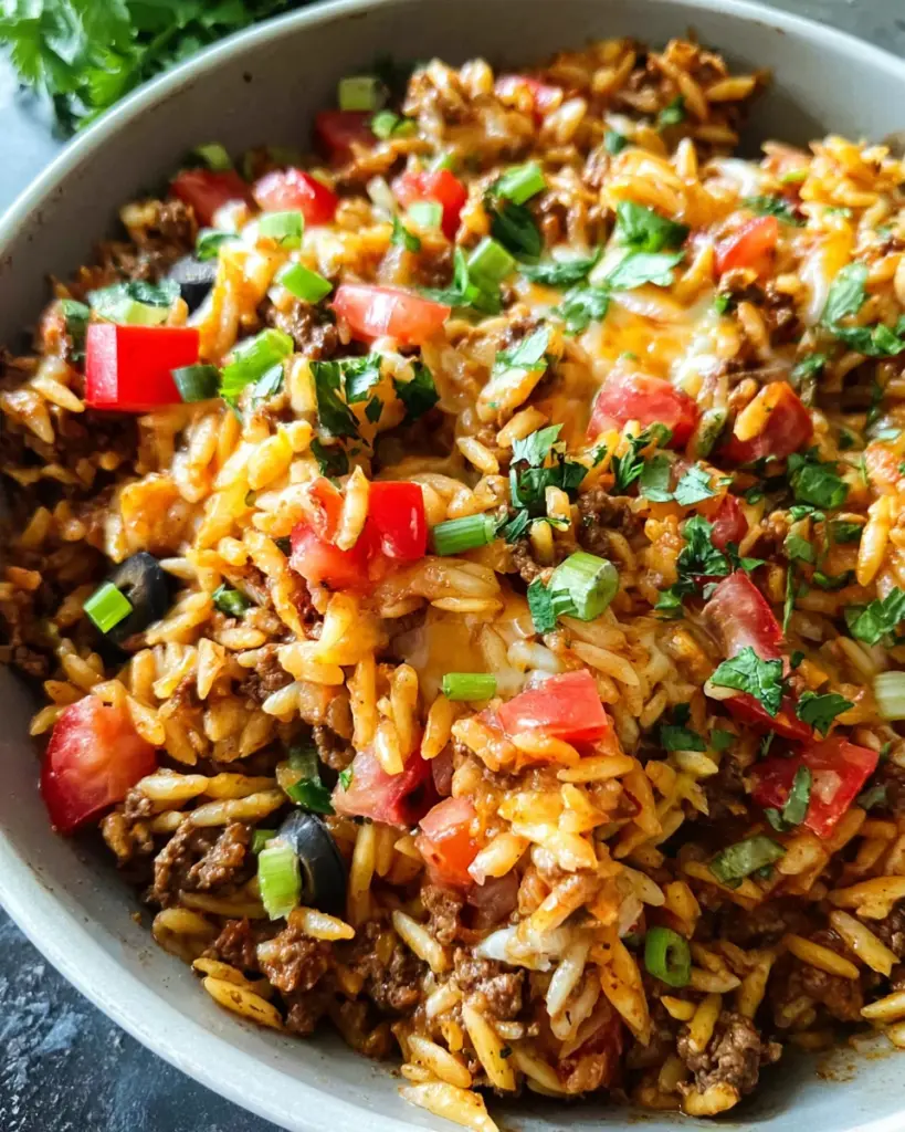 One Pot Cheesy Taco Orzo