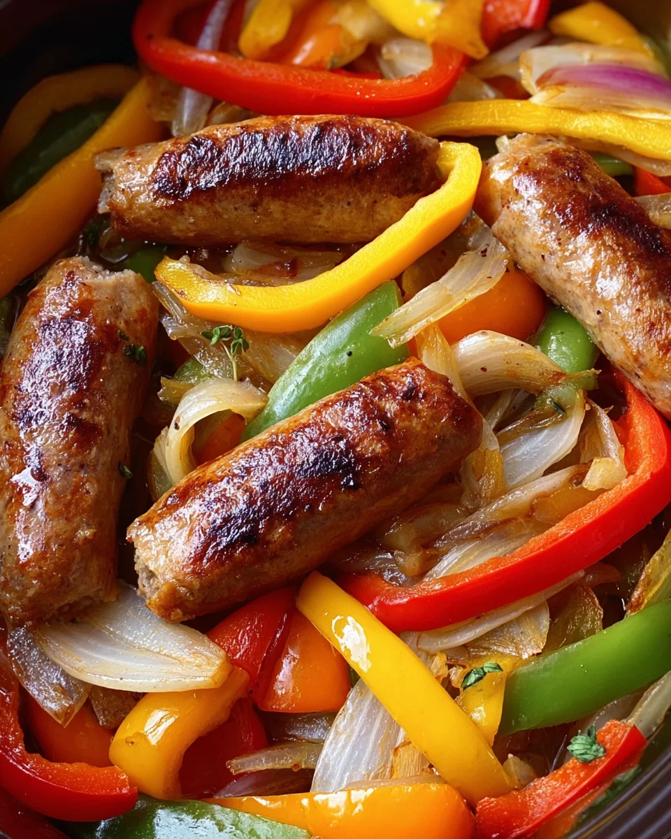 Slow Cooker Sausages with Peppers and Onions