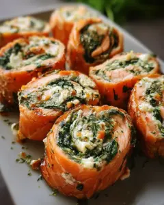 Spinach & Feta Stuffed Salmon Pinwheels