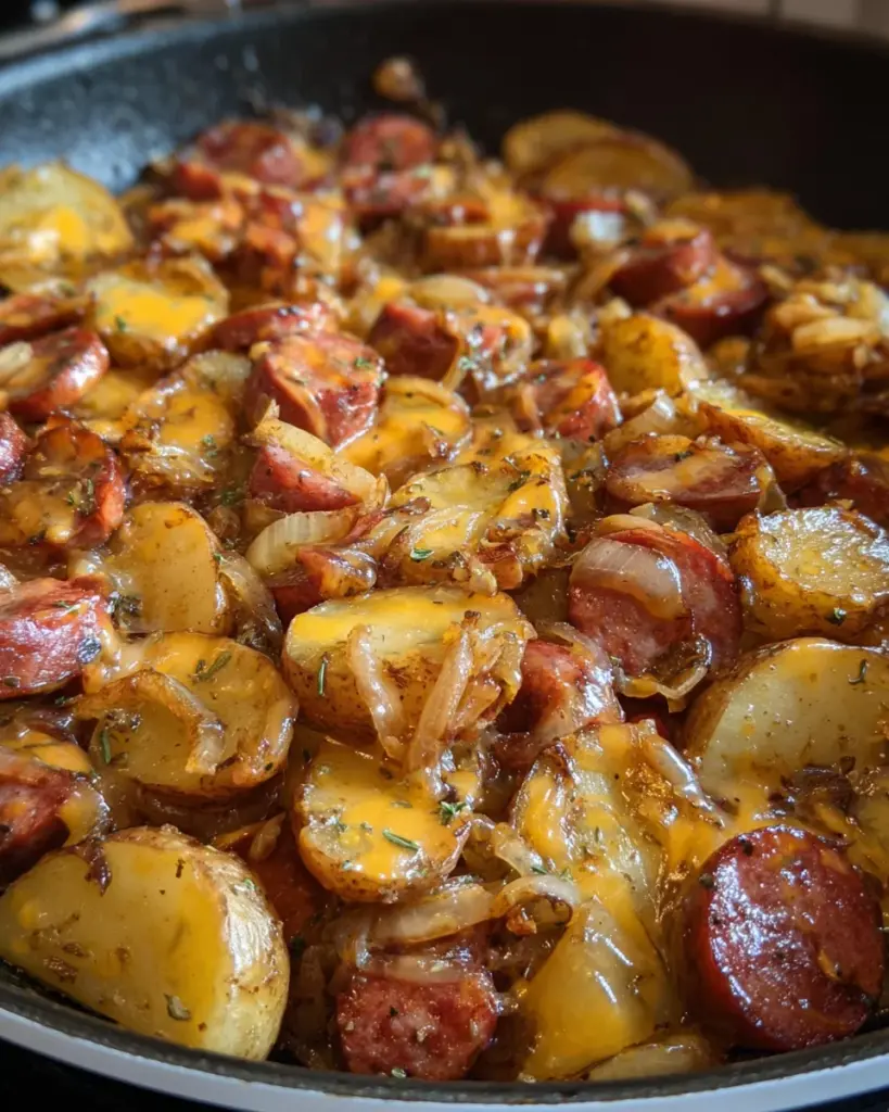 Cheesy Smoked Sausage and Potatoes Skillet
