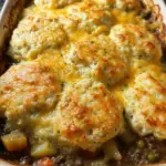 Easy Ground Beef Pot Pie Casserole with Cheddar Bay Biscuit Topping