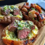 Grilled Steak Bite Loaded Baked Potatoes with Garlic Herb Butter