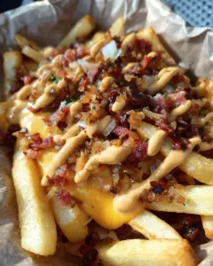 Animal Style Fries with turkey bacon