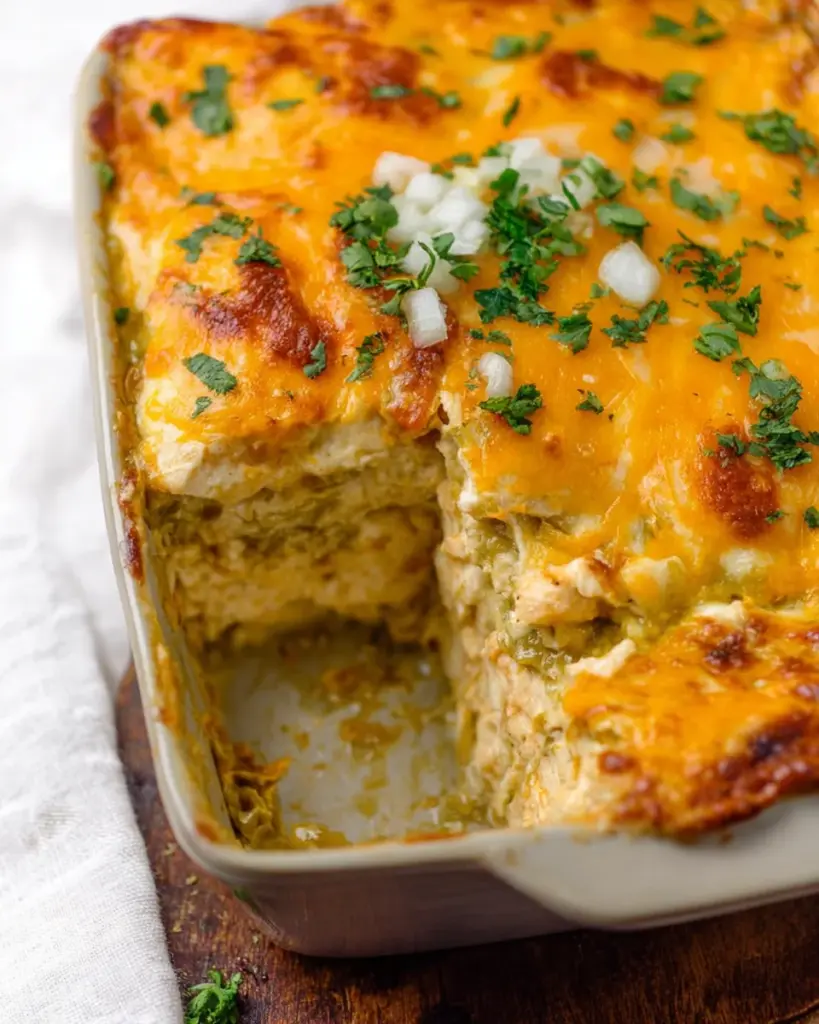 Green Chile Chicken Enchilada Casserole