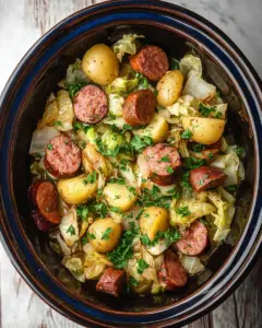 Slow Cooker Cabbage and beef sausage