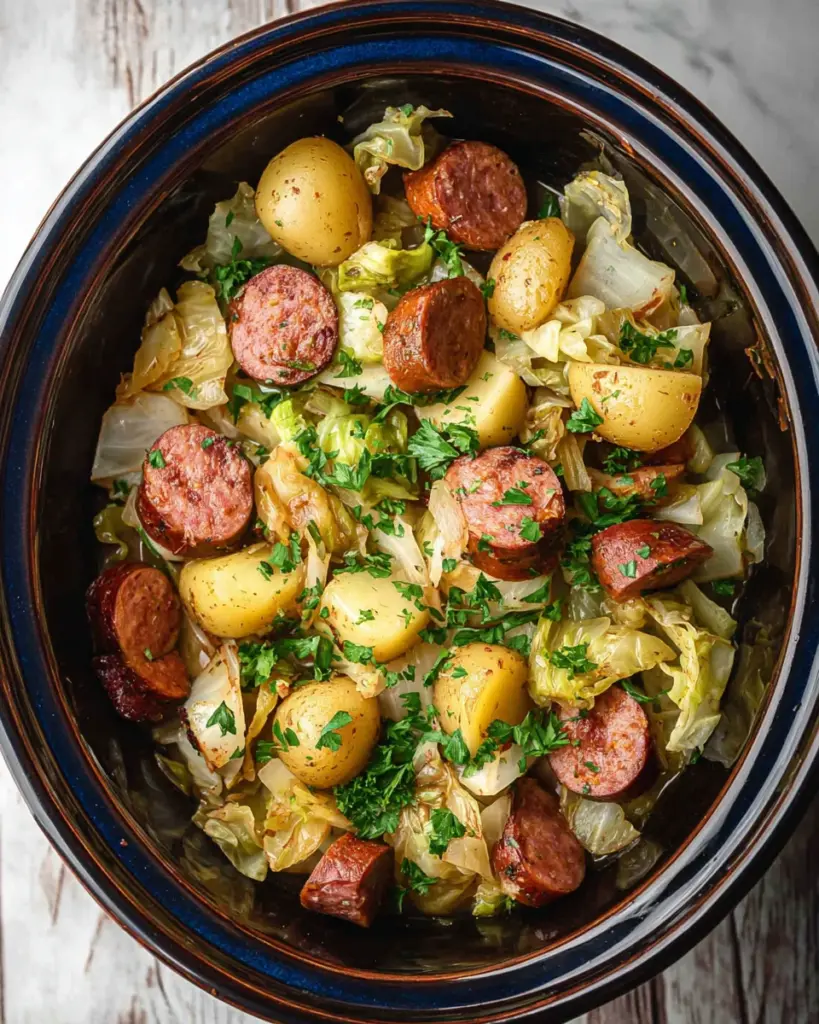 Slow Cooker Cabbage and beef sausage