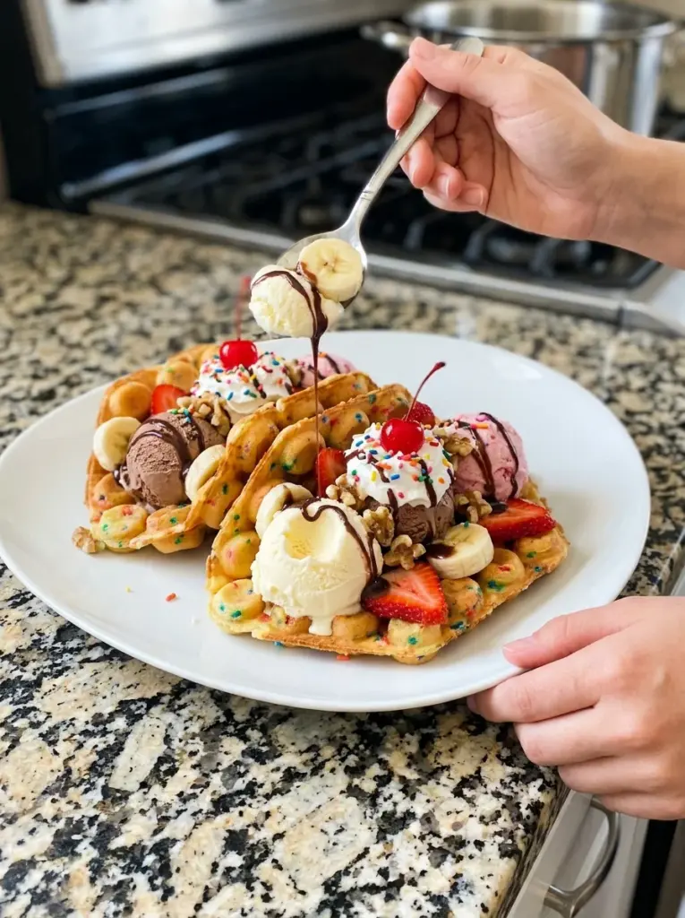 Bubble Waffle Banana Split Tacos