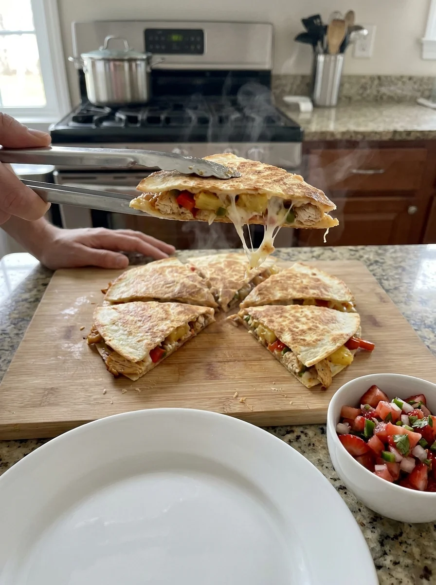 Caramelized Pineapple Chicken Quesadillas with Strawberry Salsa image 2