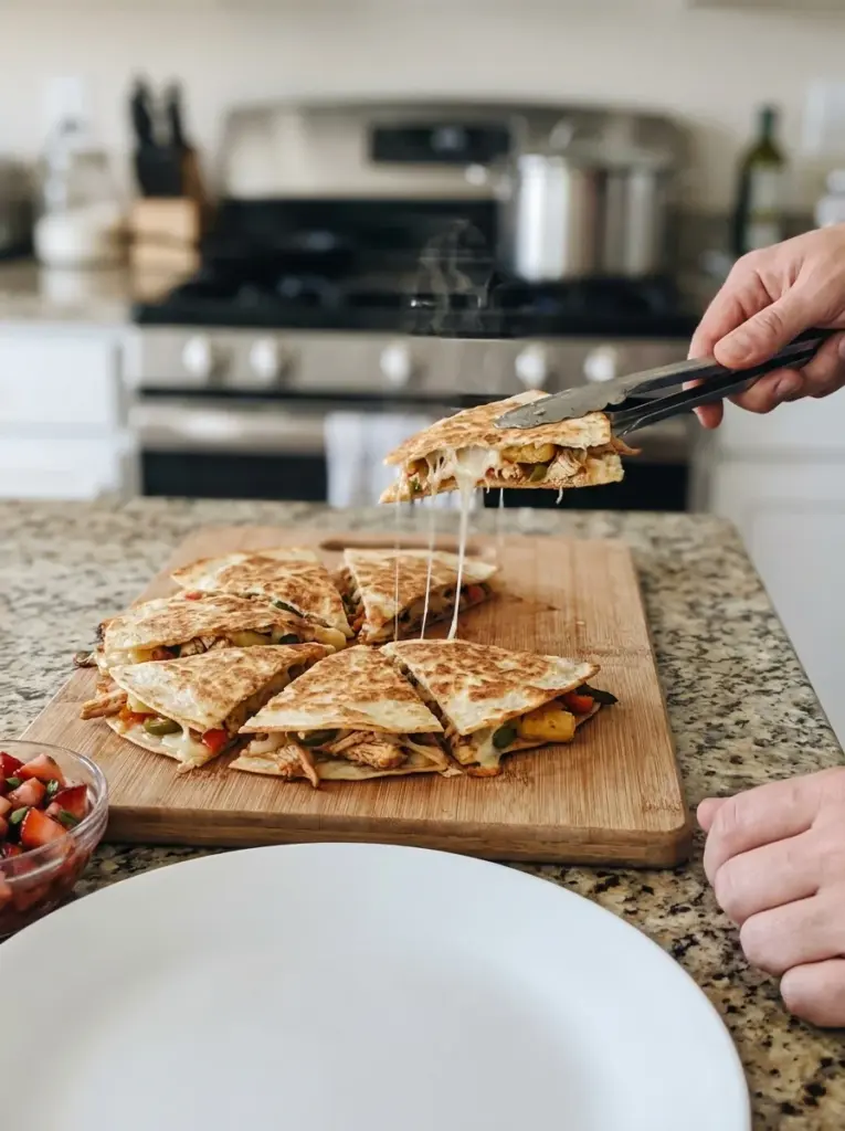 Caramelized Pineapple Chicken Quesadillas with Strawberry Salsa