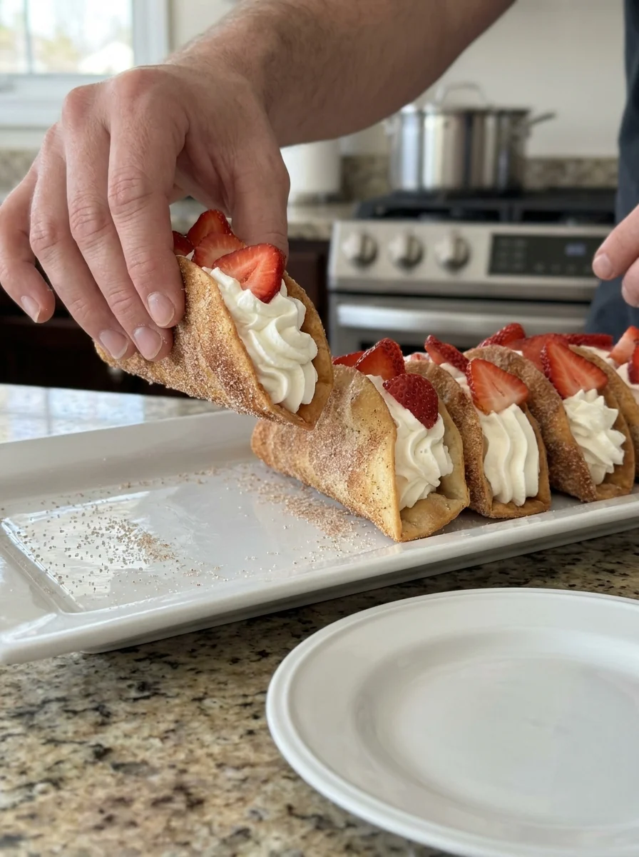 Churro Dessert Tacos with Strawberries and Cream image 2