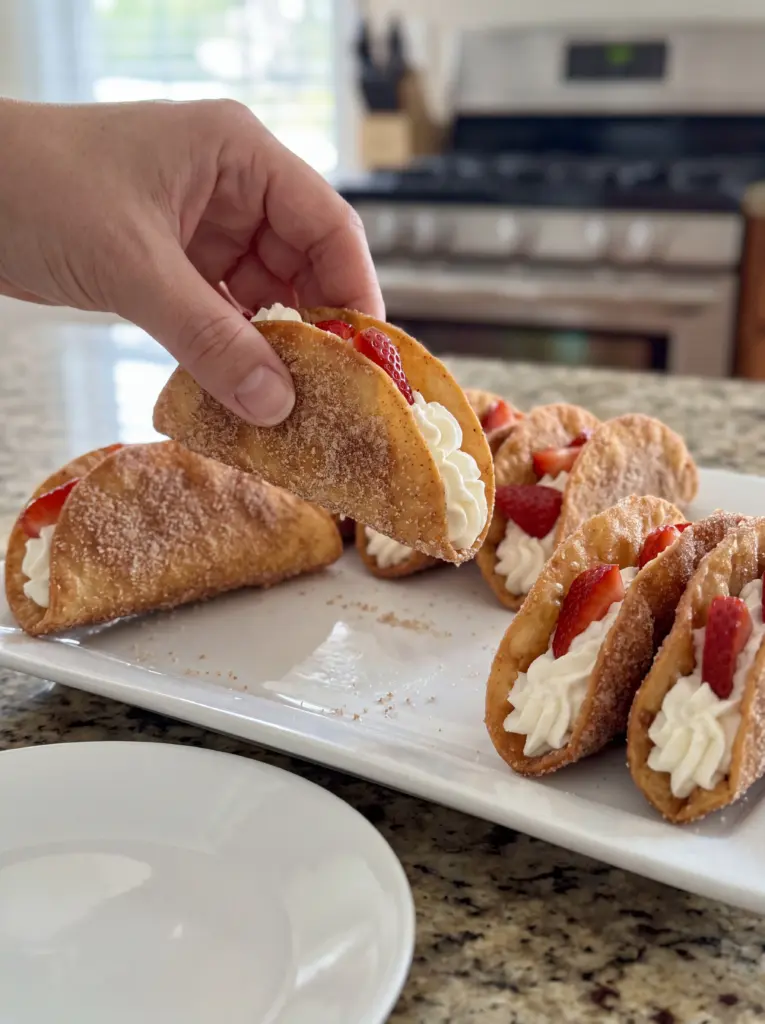 Churro Dessert Tacos with Strawberries and Cream