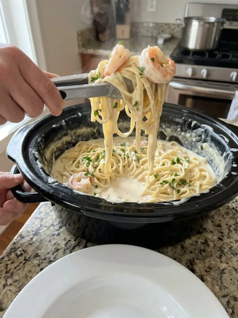 Creamy Crockpot Shrimp Alfredo