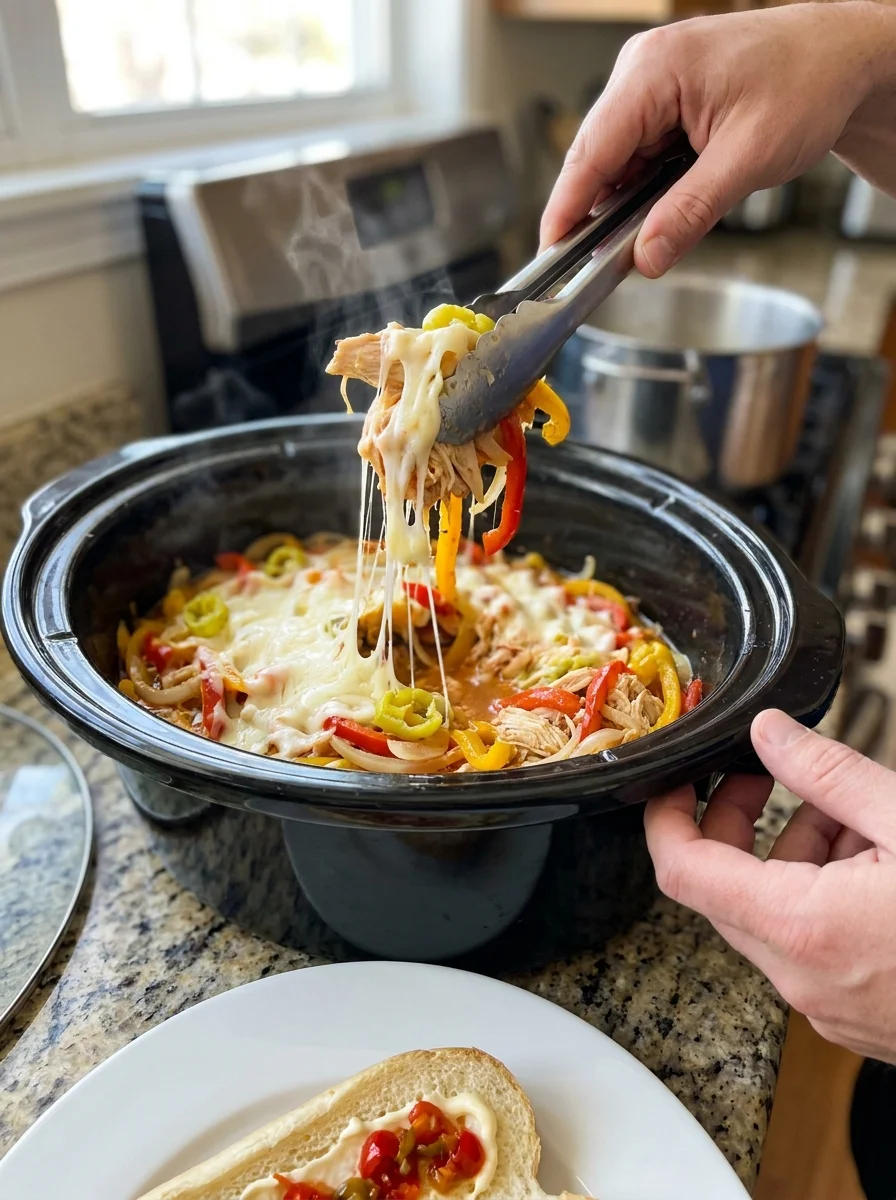 Easy Crockpot Chicken Philly Cheesesteak image 2