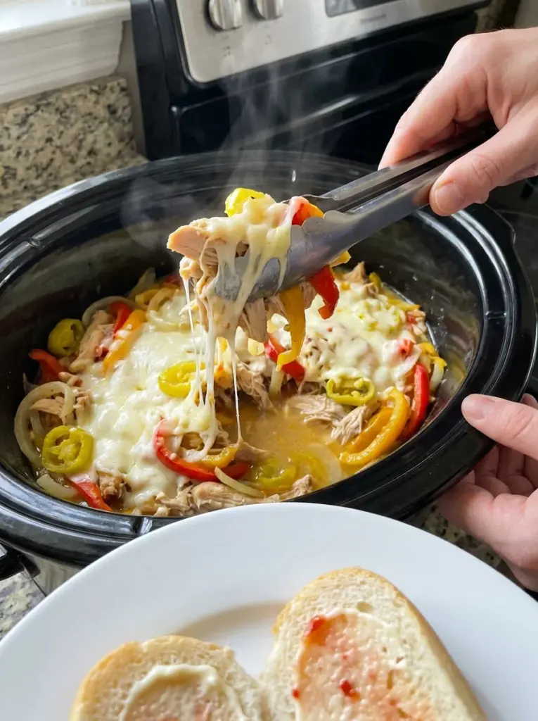 Easy Crockpot Chicken Philly Cheesesteak