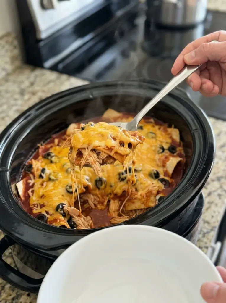 Slow Cooker Chicken Enchilada Casserole