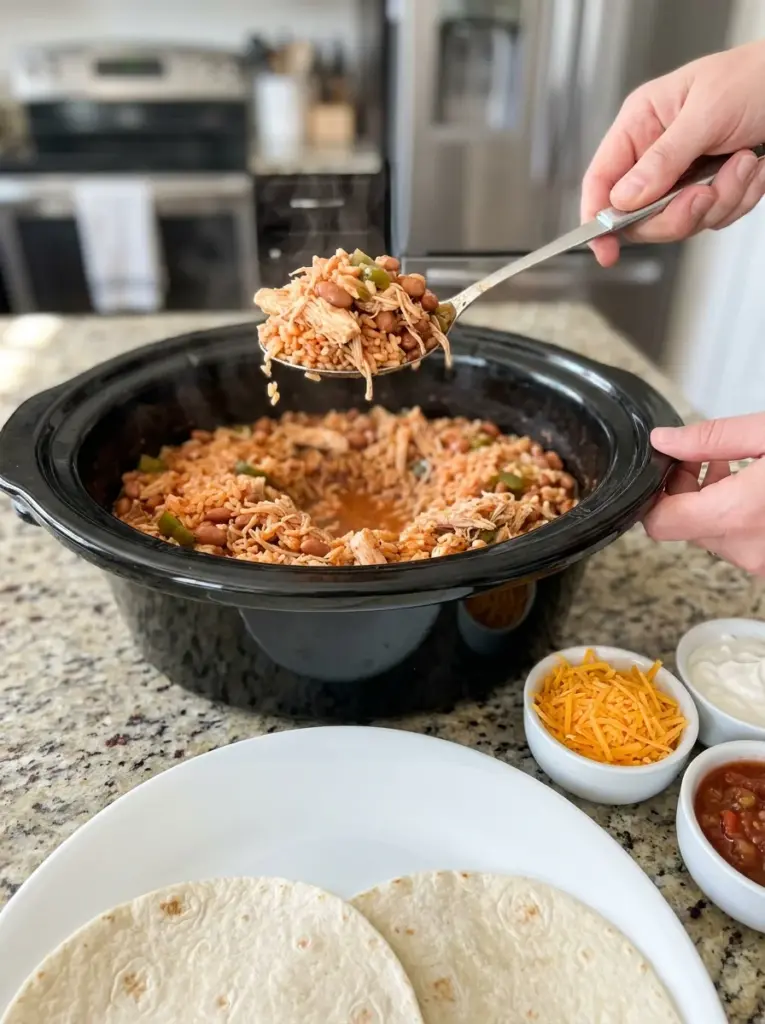 Slow Cooker One Pot Chicken Burrito Filling