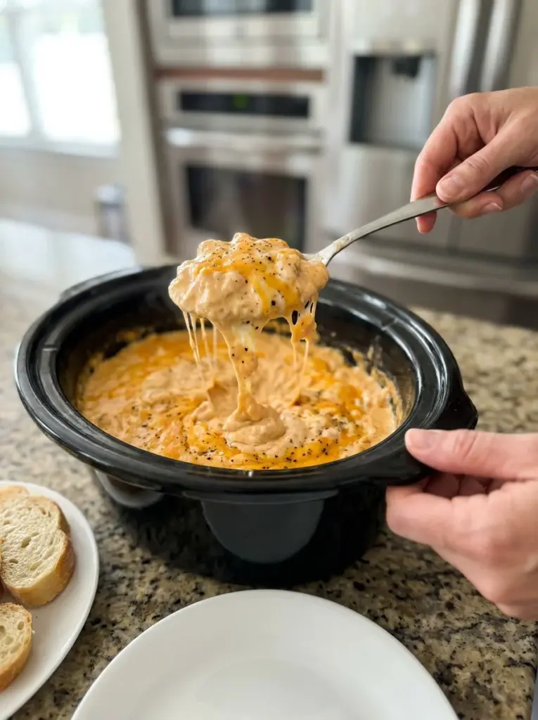 The BEST Crockpot Buffalo Chicken Dip (Canned Chicken)